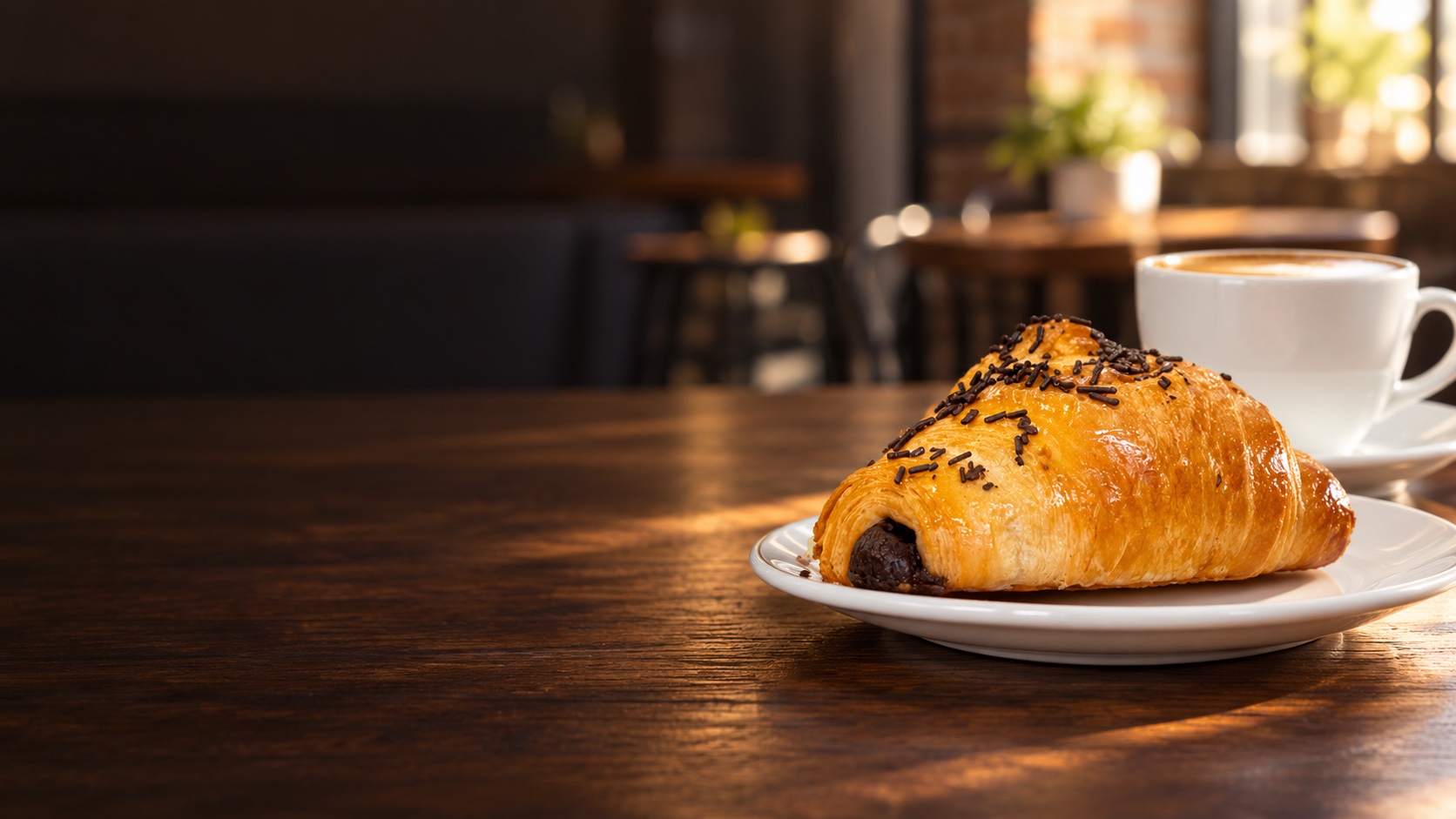 Chocolate fundido sobre el croissant